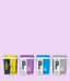Four containers of Power Pax on a light purple background
