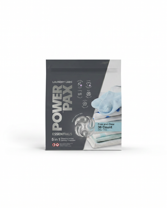 Package of Power Pax laundry pods on a white background