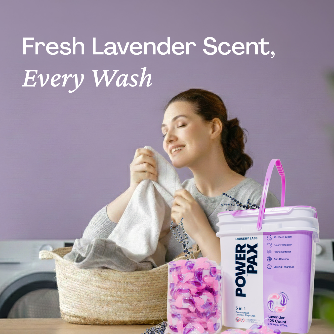 PowerPax™ 5-in-1 Lavender Laundry Pods | Case of 8 (36-Count Bags)