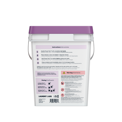Back view of Lavender PowerPax bucket with instructions and safety info.