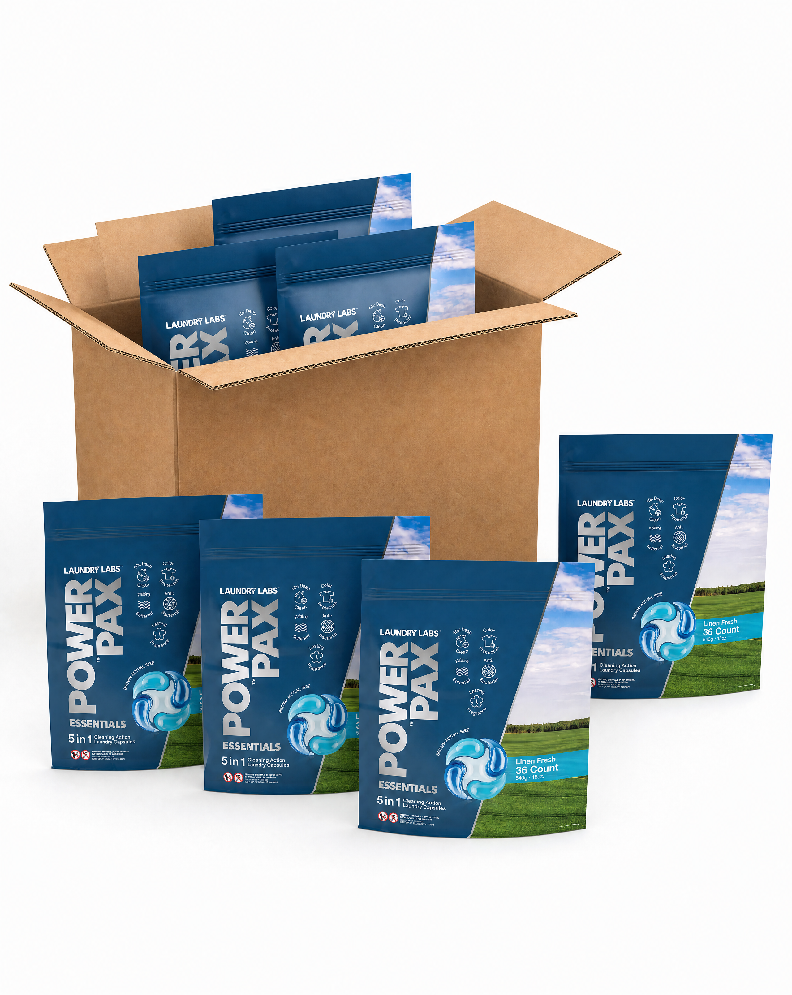 Power Pax 5-in-1 Linen Fresh Laundry Pods | Case of 8 (36-Count Bags ...