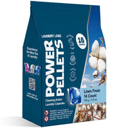 Power Pellets Detergent Pods: Linen Fresh, 16ct (Case/24)
